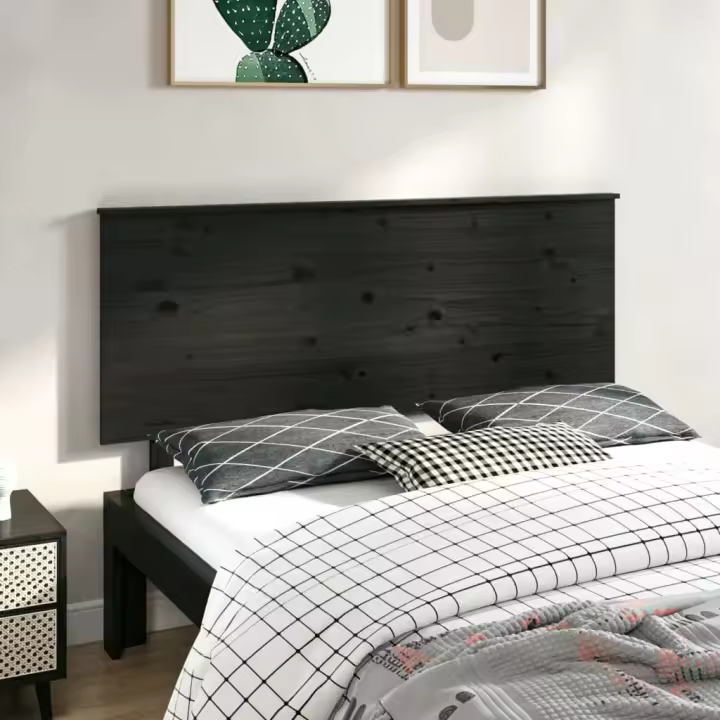 vidaXL Cabecero de cama madera maciza de pino negro 144x6x82,5 cm - 1