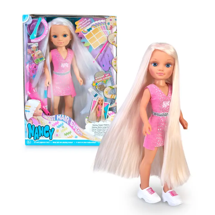 Nancy - Súper Melena, muñeca con el Pelo Super Largo, con Muchos Accesorios para Pintar y Crear Peinados en su Melena Extra Larga, pupurina y mechas, niños y niñas Desde 3 años, Famosa (NAC47000) - 1