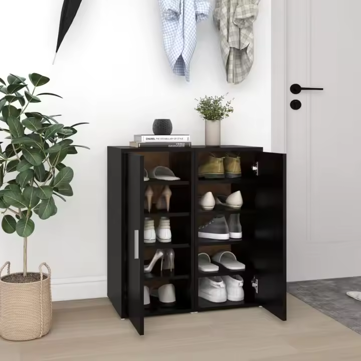 vidaXL Muebles zapateros 2 uds madera contrachapada negro 32x35x70 cm - 1