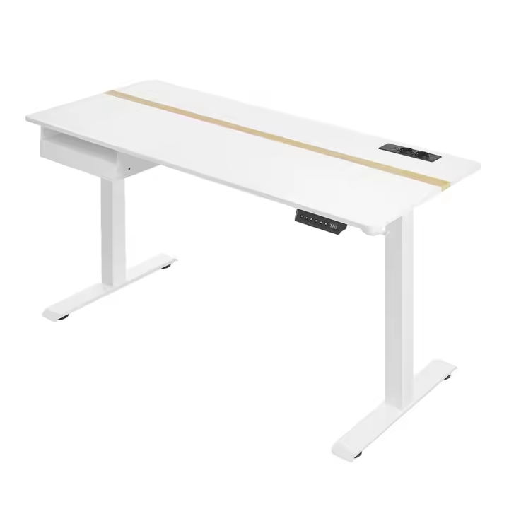 Escritorio eléctrico ajustable en altura, mesa de pie 60x140 cm, ajuste continuo, 4 memorias de altura, disponible en blanco, gris, marrón rústico o negro - 1