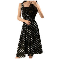 Vestido Largo De Mujer Elegante Con Puntos Y Cuello Cuadrado Vestido De Verano Sin Mangas En Chiffon Vestido Casual De Medio Tamaño - details 1