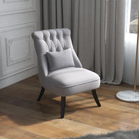 HOMCOM Butaca de Dormitorio Moderna Butaca de Salón Tapizado en Lino con Cojín y Marco de Madera Sillón para Sala de Estar Gris - details 5
