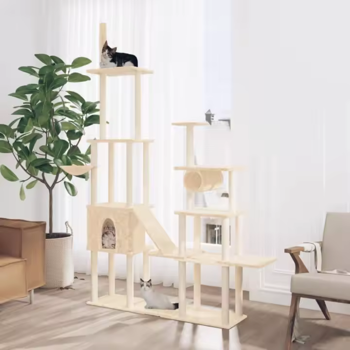 vidaXL Rascador para gatos con postes de sisal 279 cm Color Crema,  Gris claro,  Gris oscuro y mas - 1