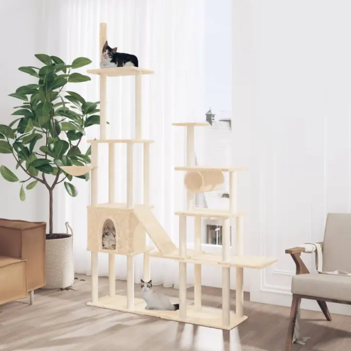 vidaXL Rascador para gatos con postes de sisal 279 cm Color Crema,  Gris claro,  Gris oscuro y mas - 1