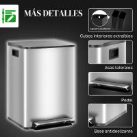 HOMCOM Cubo de Basura de Cocina con 2 Compartimentos 2x20L/2x30L Papelera de Cocina de Acero Inoxidable con Pedal Tapa de Cierre Suave y Cubo Extraíble para Dormitorio Oficina Salón Plata - details 3