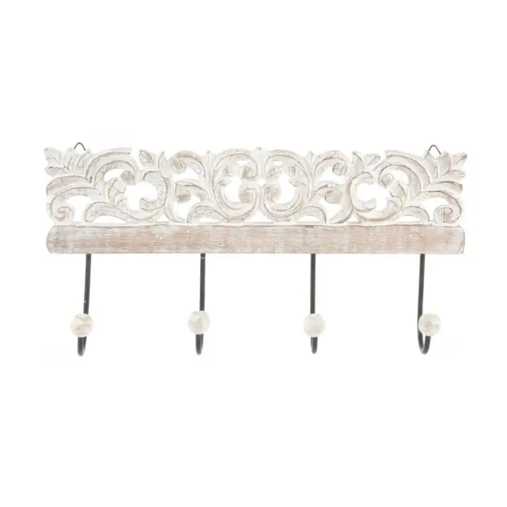 Dcasa - Perchero pared 4 colgador madera tallada 40x18 cm - 1