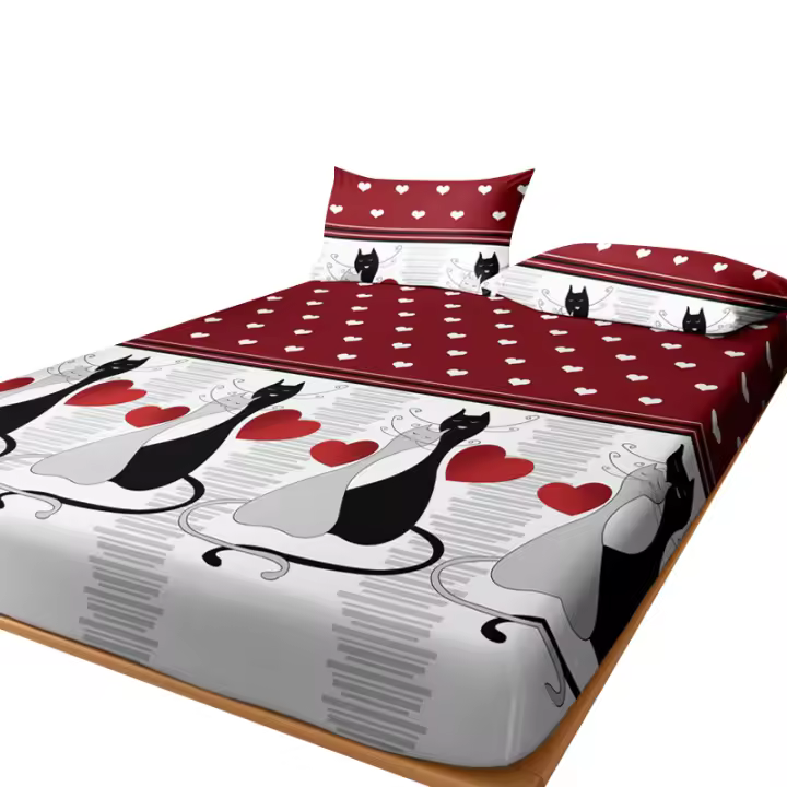 Sábana Ajustada De Corazón Geométrico Sencillo Y Moderno En Acabado Mate Sin Fundas De Almohada Para Dormitorio - 1