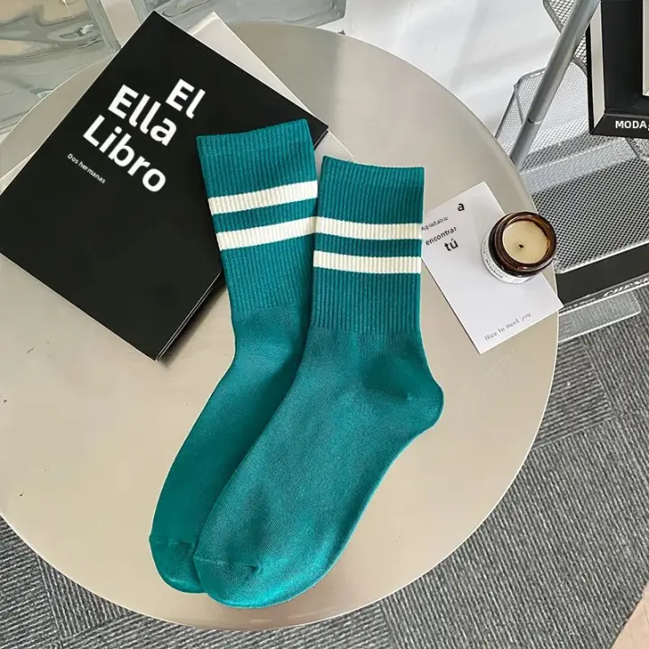 Calcetines De Mujer Estilo Preppy Japonés Moda Otoño Nuevos Color Caramelo Calcetines Deportivos Algodón Crew Estilo Casual Rayados - 1
