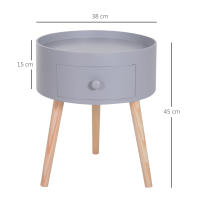 HOMCOM Mesita de Noche con 1 Cajón Mesa Auxiliar Redonda con Borde Elevado y 3 Patas de Madera para Dormitorio Sala de Estar Estilo de Moderno Ø38x45 cm Gris - details 2