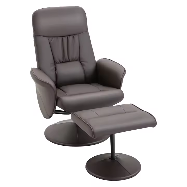 HOMCOM Sillón de Salón con Otomana Reposapiés Tapizado en PU Sillón Relax Reclinable hasta 145° y Giratorio 360° con Respaldo Ajustable para Salón Dormitorio Oficina 76x81x101 cm - 1