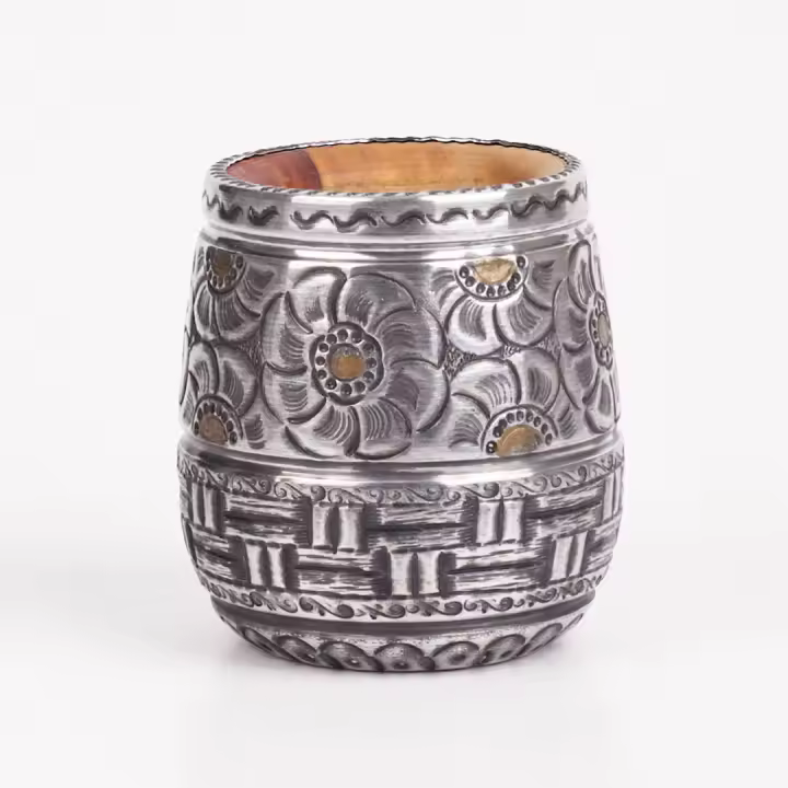 Set Mate Aluminio Barril Mediano mas Bombilla Plana Acero Mate Tallado a mano Artesanal Argentino Mate Yerba - 1