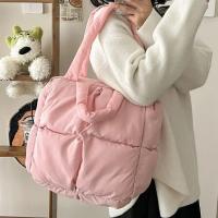 Bolso De Hombro Retro Para Mujer Con Cuadros Y Cierre De Cremallera Bolso De Mano Suave De Color Sólido Con Padded Tote Handbags Rosa - details 2