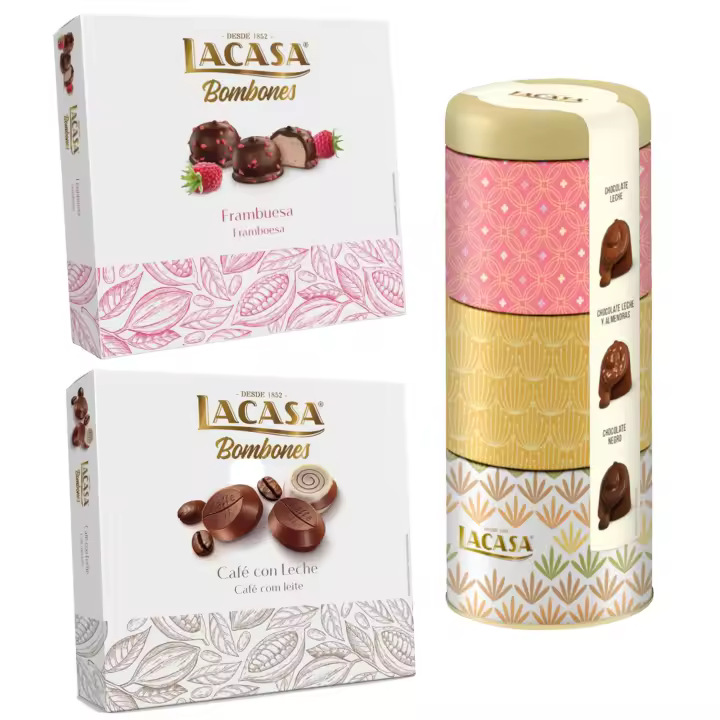 Pack Lacasa bombones surtido lata 180 G & bombones café con leche 200 G & bombones frambuesa 200 g - 1
