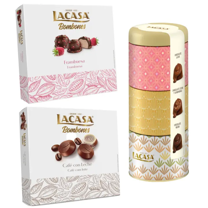 Pack Lacasa bombones surtido lata 180 G & bombones café con leche 200 G & bombones frambuesa 200 g - 1