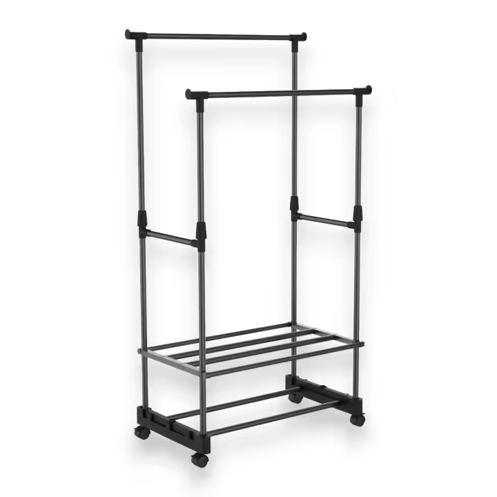 Perchero de Pie Doble con Ruedas 360º - Perchero Tipo Burro Metálico & Plástico - Dimensiones 78x42x158cm - Ajustable Hacia Arriba & Abajo - EMIPRO. - 1