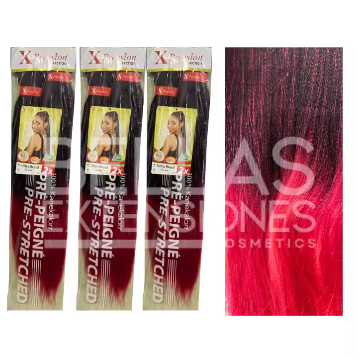 Bellas Extensiones - X-pression Ultra Braid Pre-Peigne / - 100% Kanekalon - (3 paquetes) - DISPONIBLE EN 38 COLORES - Extensión de pelo para hacer trenzas 116,84 cm, 160 g por paquete - Cabello sintetico 100% fibra sintética - Fibra trenzada - 1