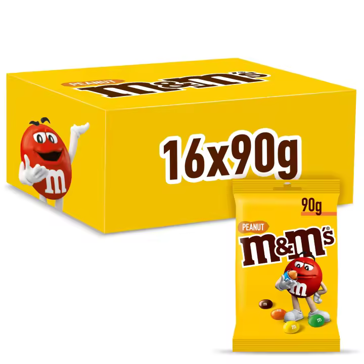 M&M's Bolitas de Colores de Cacahuete y Chocolate con Leche, 16 Bolsitas x 90g, Snack para Compartir - 1