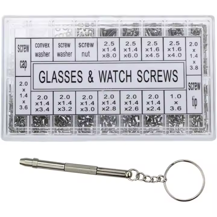 Kit de reparación para relojes, gafas de sol, anteojos, caja de herramientas de 1000 tornillos de acero inoxidable - 1