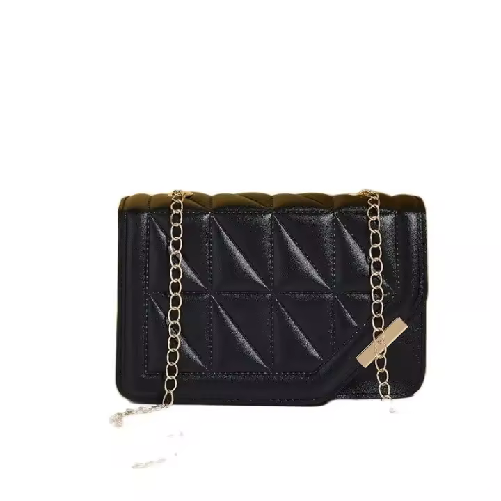 Bolso De Hombro Para Mujer De Lujo Negro En Cuero PU Con Patrón Cuadriculado Y Borla Bolso Bandolera Suave Con Cierre Hasp - 1