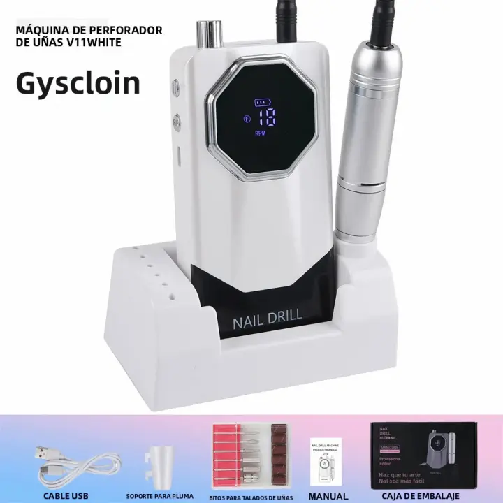 Kit De Máquina De Uñas Profesional Recargable Portátil Con Soporte Para Manicura Y Uñas De Acrílico Velocidad Máxima De 45000RPM - 1