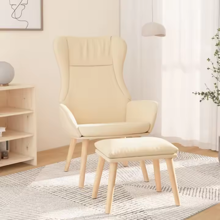 vidaXL Sillón de relax con taburete tela color crema - 1