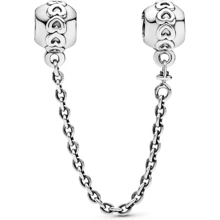 Pandora Momentos DE LA Mujer Sterling Silver Band of Hearts Safety Chain Charm para la pulsera - 1
