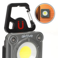 Aktive - Foco LED portátil 1000 lm, luz potente con alcance 30 m, 3 niveles intensidad, batería recargable USB con 2-4,5 h de autonomía, base magnética y clip giratorio, compacto 8x8x4 cm, resistente a salpicaduras IP44, ideal para camping y emergencias - details 5