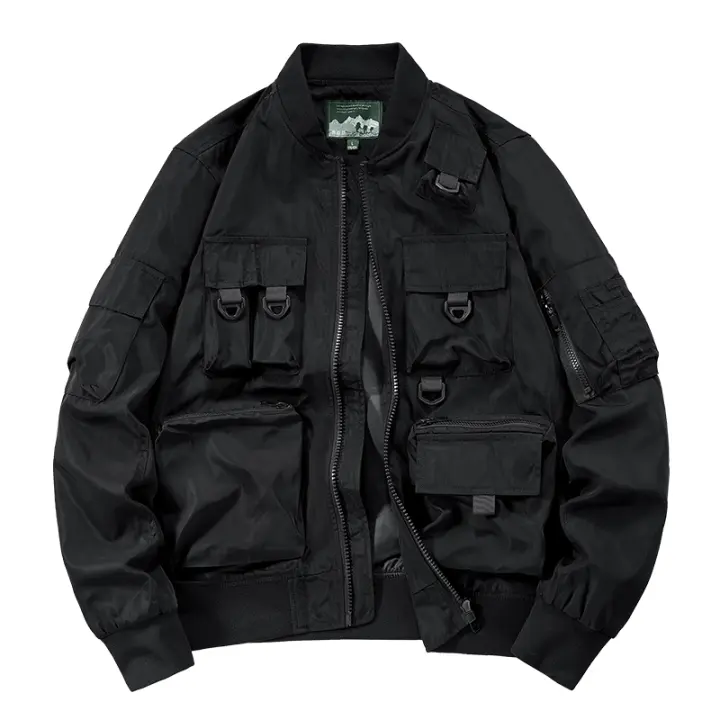 Top con múltiples bolsillos para exteriores y cortavientos, conjunto de vuelo con cuello levantado, ropa para hombre - 1
