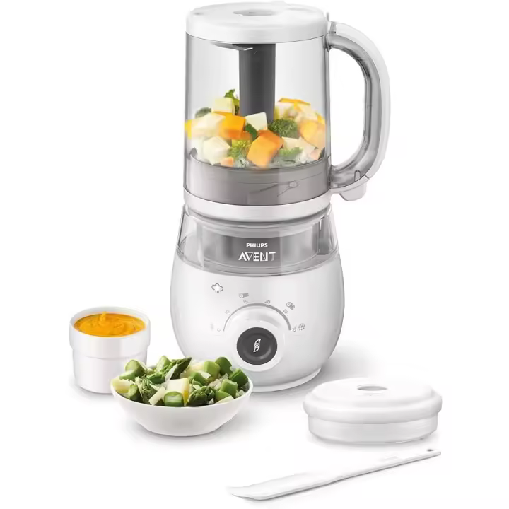 Philips Avent vaporera/batidora 4 en 1, robot de cocina para bebés, cocine al vapor, bata, descongele y vuelva a calentar, apto para el lavavajillas, modelo (SCF883/01) - 1