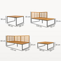 Outsunny Conjunto de Jardín Exterior de 4 Piezas Muebles Jardín Exterior en Forma de L con 2 Sofás de 2 Plazas Sofá de Esquina y Mesa de Centro de Madera de Acacia con Cojines Acolchados Gris y Teca - details 2