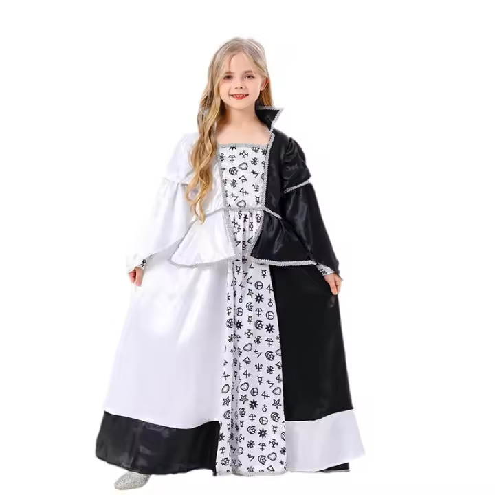 Nuevo disfraz de princesa cosplay transfronterizo, disfraz de Halloween para niños, disfraz de bruja en blanco y negro para actuación en el escenario - 1