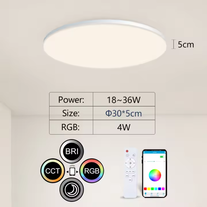 BIT Luz de techo con Control remoto inteligente para el hogar, candelabro LED RGB, luz decorativa para interiores, 54W, 36W, temporizador, Control remoto, atenuación de dormitorio - 1