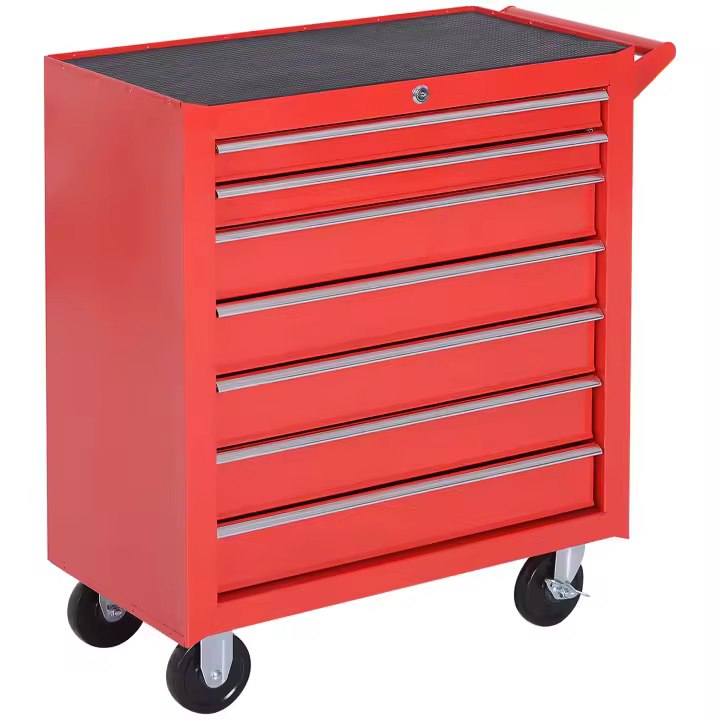DURHAND Carro de Herramientas con 7 Cajones Caja Taller Cerradura tipo Mueble de Almacenamiento para Taller Garaje y Hogar Chapa de Acero Ruedas 69x33x75cm Rojo - 1