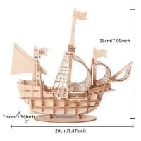 Puzzle De Madera 3D De Barco Con Sails 1PC Modelo De Montaje DIY Decoración De Escritorio Regalo De Manualidades De Madera - details 2