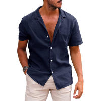 Camiseta de manga corta de lino de verano para hombre, talla grande, sudadera holgada, cárdigan con botones de color liso, camisa de algodón y lino para hombre - details 18