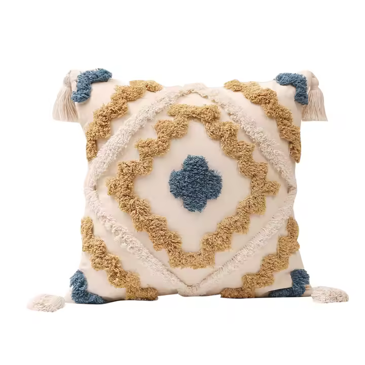 ILOVEHOME Funda de Cojín Bordada (2 Piezas) -  Juego de 2 Fundas de Cojín Decorativas con Cremallera, Estilo Elegante y Moderno para tu Hogar, Estilo Bohemio con Bordado en Relieve y Borlas - 1