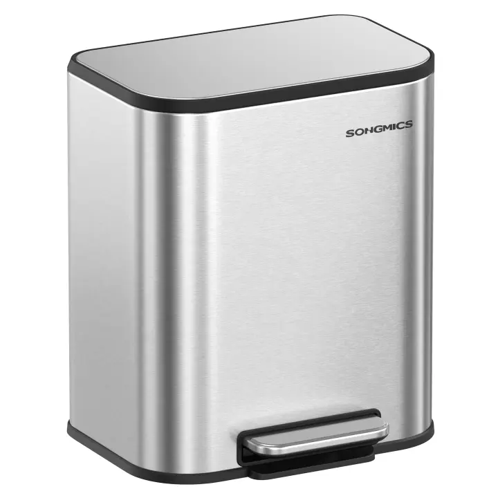 SONGMICS Cubo de Basura de Cocina, Cubo de Pedal 20 L, Cubo Basura de Acero, Tapa con Cierre Suave, Permanece Abierto, Cubo Interior, Pedal Antideslizante Ancho, Negro Tinta/ Plata Metálico/Blanco Nube - 1