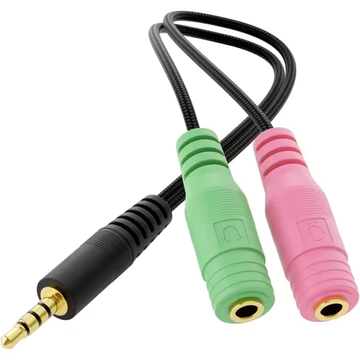 Adaptador Divisor de Auriculares,Adaptador de Cables de Audio Estéreo en Y - 1x Enchufe de 3,5mm CTIA 4 Polos TRRS a 2X Toma de 3,5mm - 1x Conector de Clavija a Auriculares y Micrófono, Cable Divisor de Audio Estéreo para Auriculares o Altavoces, - 1