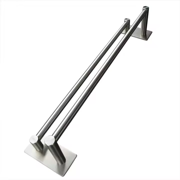 Adhesivo Fuerte toallero Doble Barra 40 cm, Acero Inoxidable 304, Adhesivo 3 M, Cepillado, Impermeable Completo (Plata) - 1