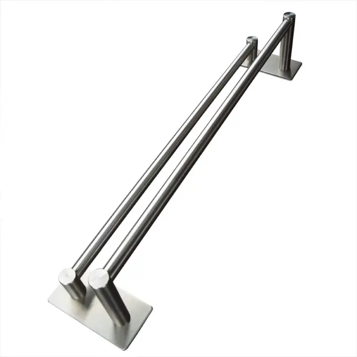 Adhesivo Fuerte toallero Doble Barra 40 cm, Acero Inoxidable 304, Adhesivo 3 M, Cepillado, Impermeable Completo (Plata) - 1