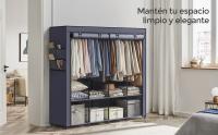 SONGMICS Armario de Ropa, Armario de Tela Portátil, con 4 Barras para Colgar, Estantes, 4 Bolsillos Laterales, 45 x 170 x 167 cm, Espacioso para Dormitorio, Salón, Gris/Negro/Azul Oscuro/Verde Oliva - details 2