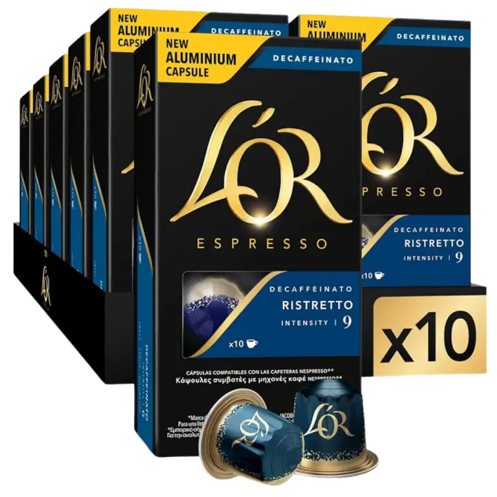 Pack 10 x L'OR Espresso Café Cápsulas Ristretto Descafeinado 10 Uds Compatibles con Maquina Nespresso - Qumir - 1