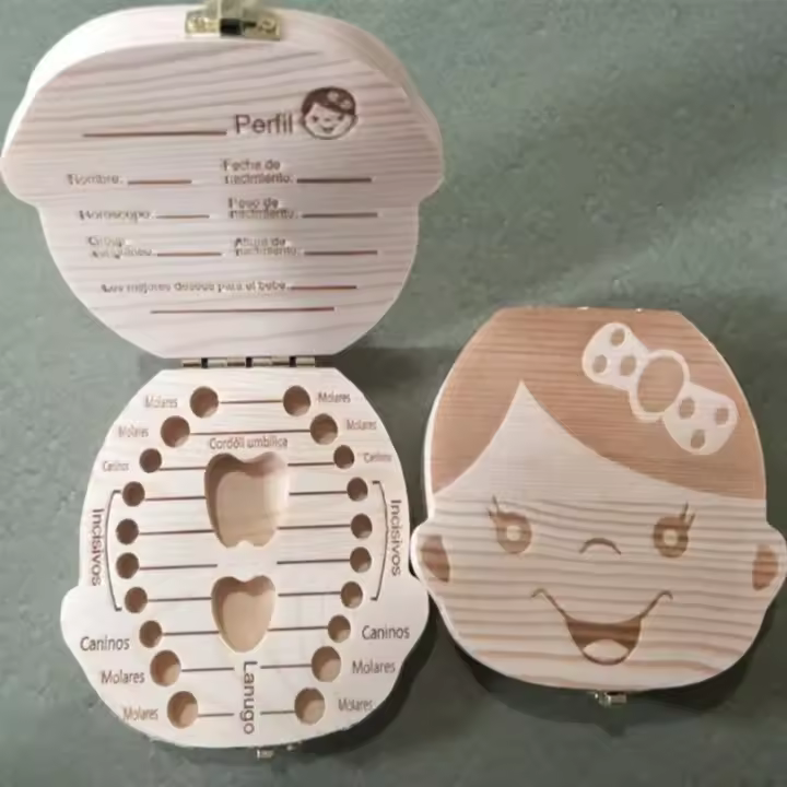 Caja De Dientes Del Bebé En Madera Para Niños Y Niñas Organizador De Almacenamiento De Dientes Regalo De Cumpleaños Souvenir Para Niños Y Niñas - 1
