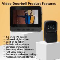 Timbre de vídeo inalámbrico con cámara 1080p con pantalla de vídeo IPS de 4,3 pulgadas, audio bidireccional, visión nocturna, impermeable ip65, 70 ° de ancho, sin wifi - details 0