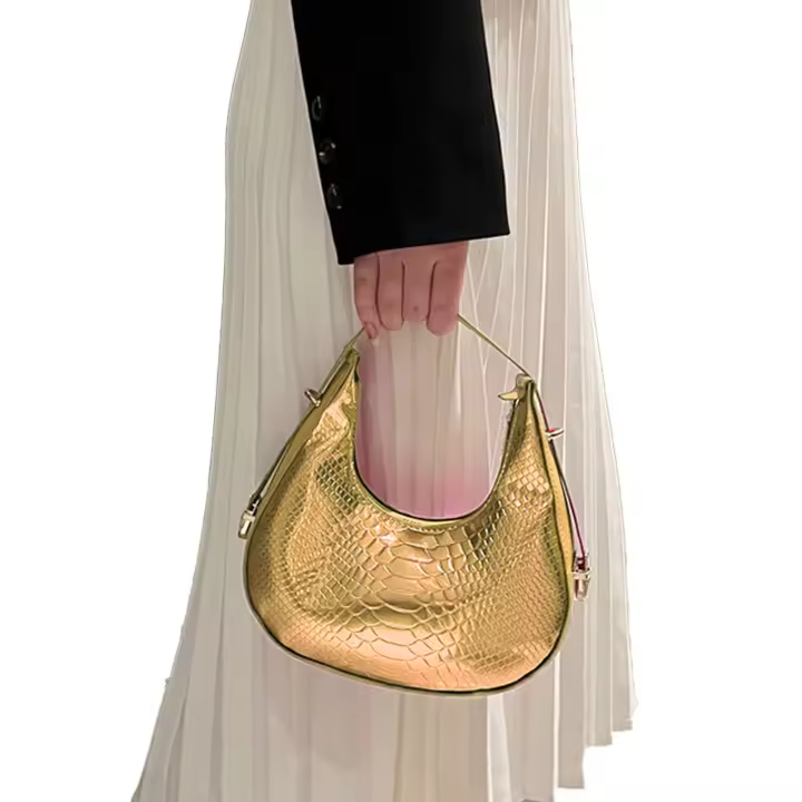 Bolso de hombre individual para Mujer, Bolso de moda, Material elegante de PU, Bolso Vintage para citas, Comas, Viajes, Dorado, Talla libre W - 1