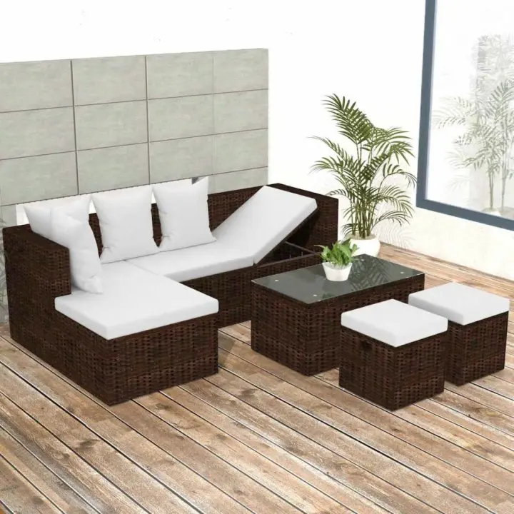 vidaXL Set muebles de jardín 4 piezas y cojines ratán sintético marrón - 1