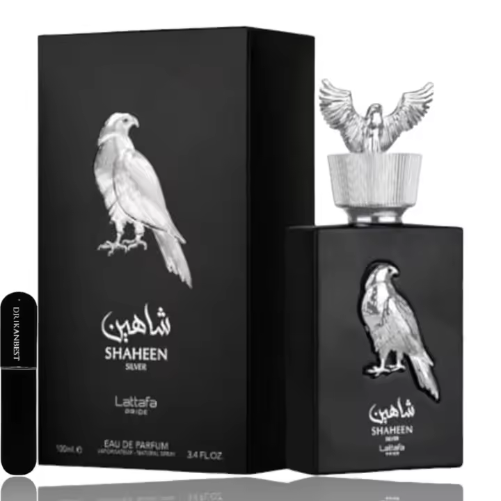 Perfume Shaheen Silver(ORIGINAL)100ml by Lattafa Pride+Regalo Atomizador DRIKANBEST recargable 5ml - 1