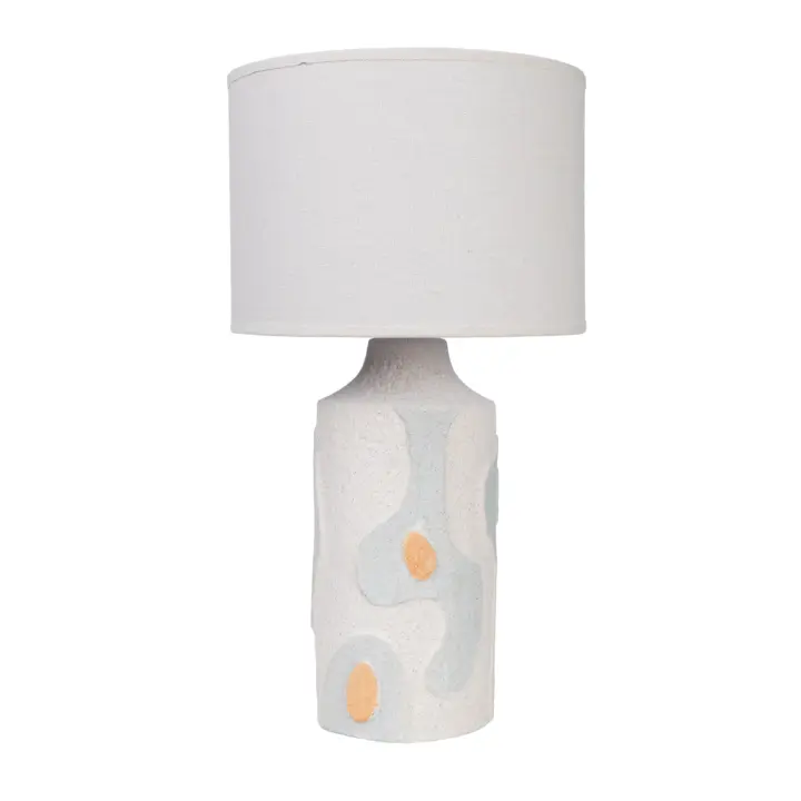 LAMPARA CERAMICA RELIEVE CELESTE/BEIGE C/PANTALLA HM1125 FIJALO - 1