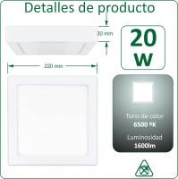 VZLED - Pack 2-5-10 downlight LED 20W superficie cuadrado, Plafón techo led cuadrado, Plafón cocina LED, Lámpara techo, tono luz blanca 4000K y luz blanca fría 6500K - details 1