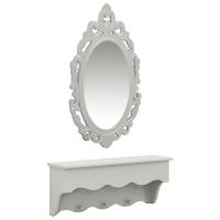 vidaXL Estante de pared para llaves joyas con espejo y ganchos gris - details 0
